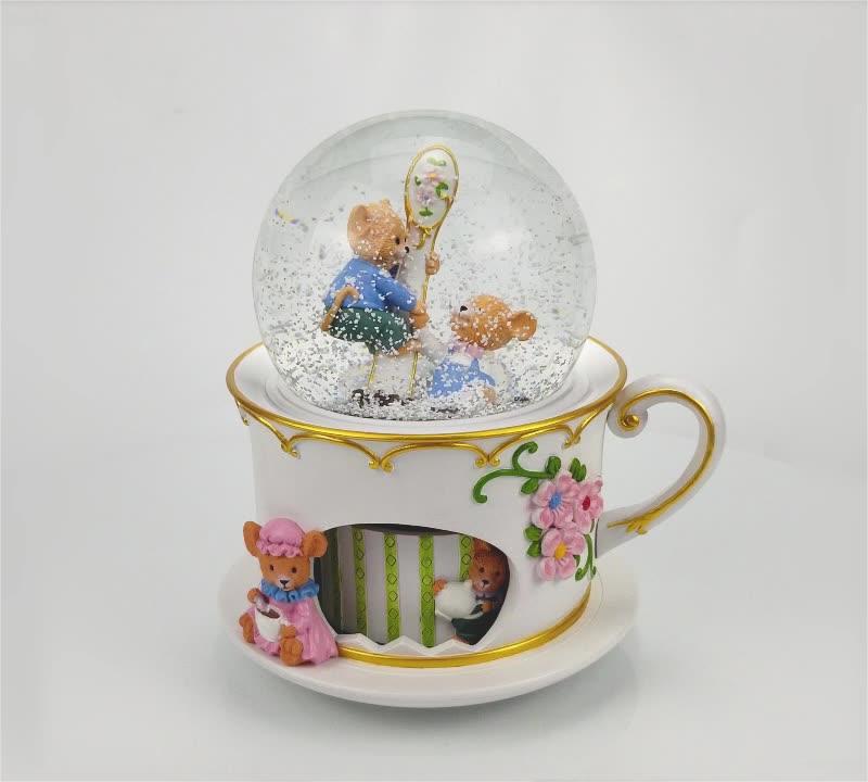 Cute Mouse Coffee Cup Rotating with Music Ornament Resin