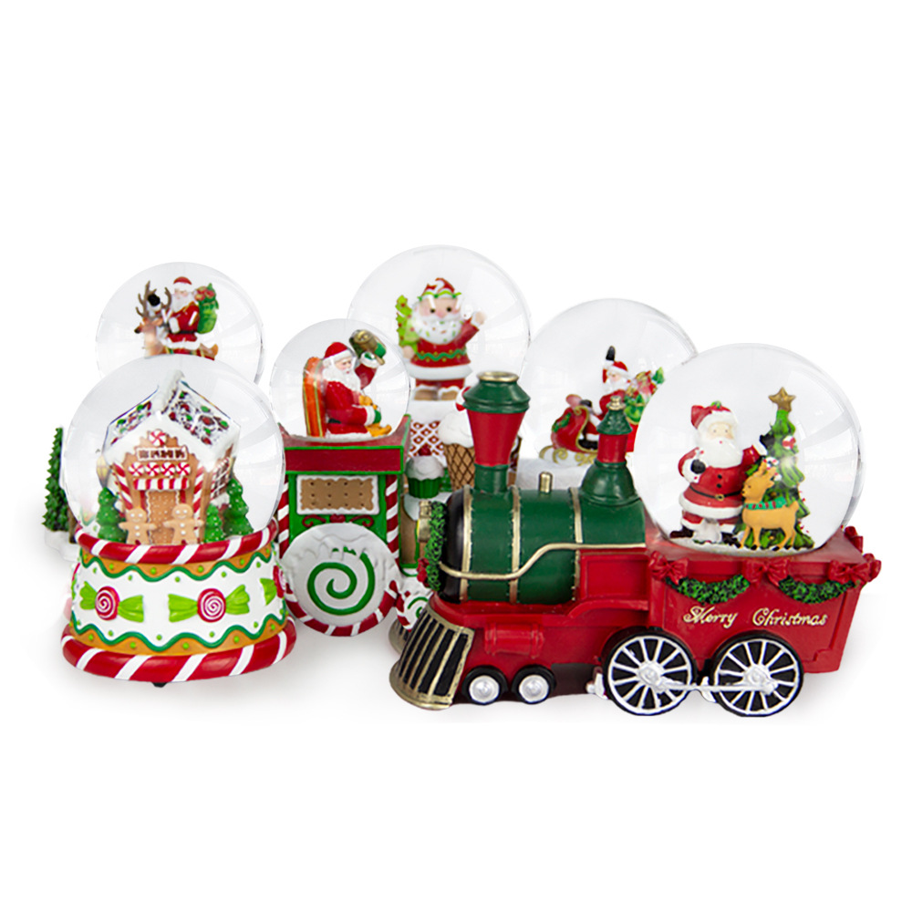 Christmas Inside View Rotating Train Old Man Tree Ornament Carriage Deer