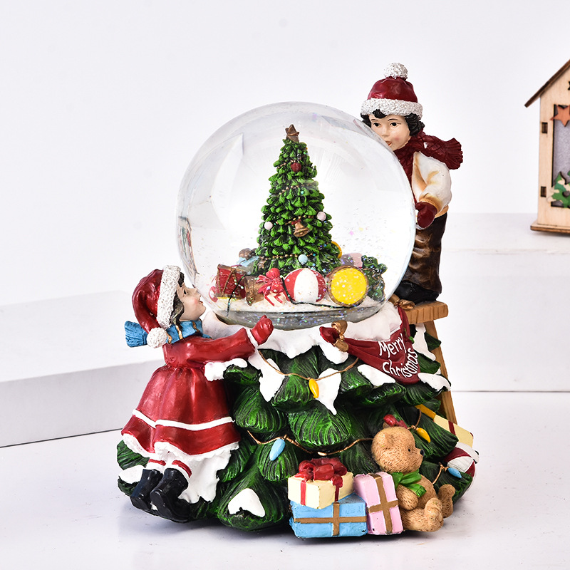 40.Boys and Girls Christmas Village Crystal Ball Resin Water Globe