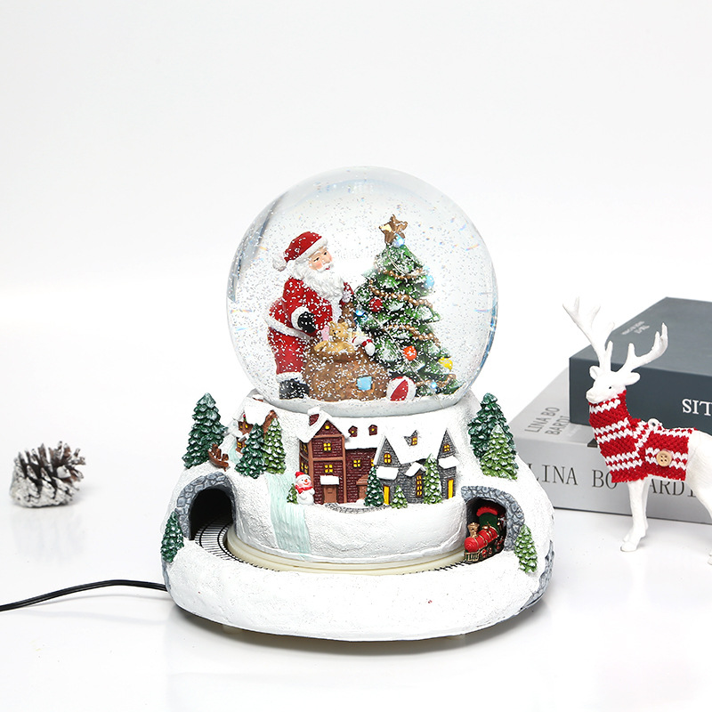 51.Resin Ornament Gift Cabin Decoration Christmas with Music Train Auto Rotating