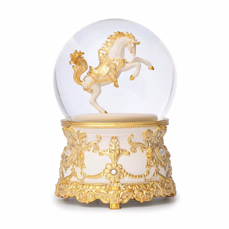 Snow Globe Golden Horse