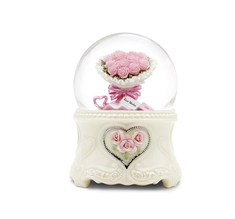 Rose Ceramic Base Snow Globe